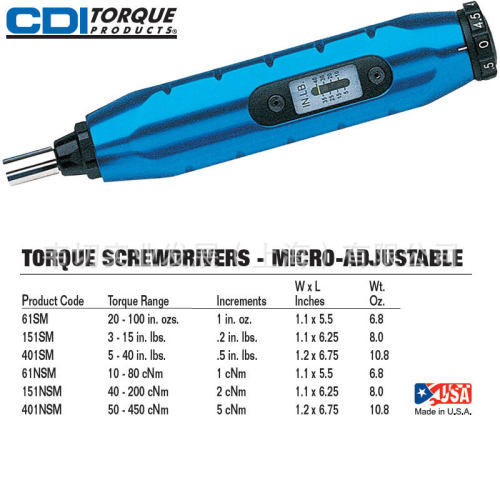 CDI工具 扭力螺丝刀 1/4in 扭矩螺丝批 151NSM