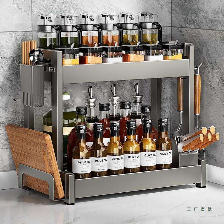 枪灰免安装厨房调料品置物架多功能调味料架子台面油盐酱醋收纳架