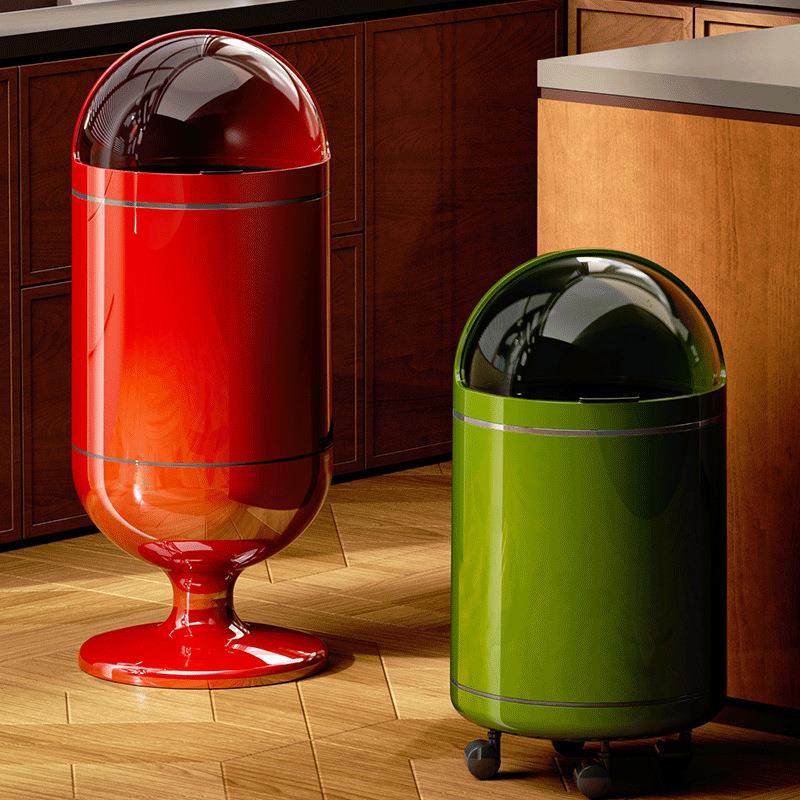 复古厨房高脚垃圾桶不弯腰家用高级感大容量客厅带轮子大号收纳桶
