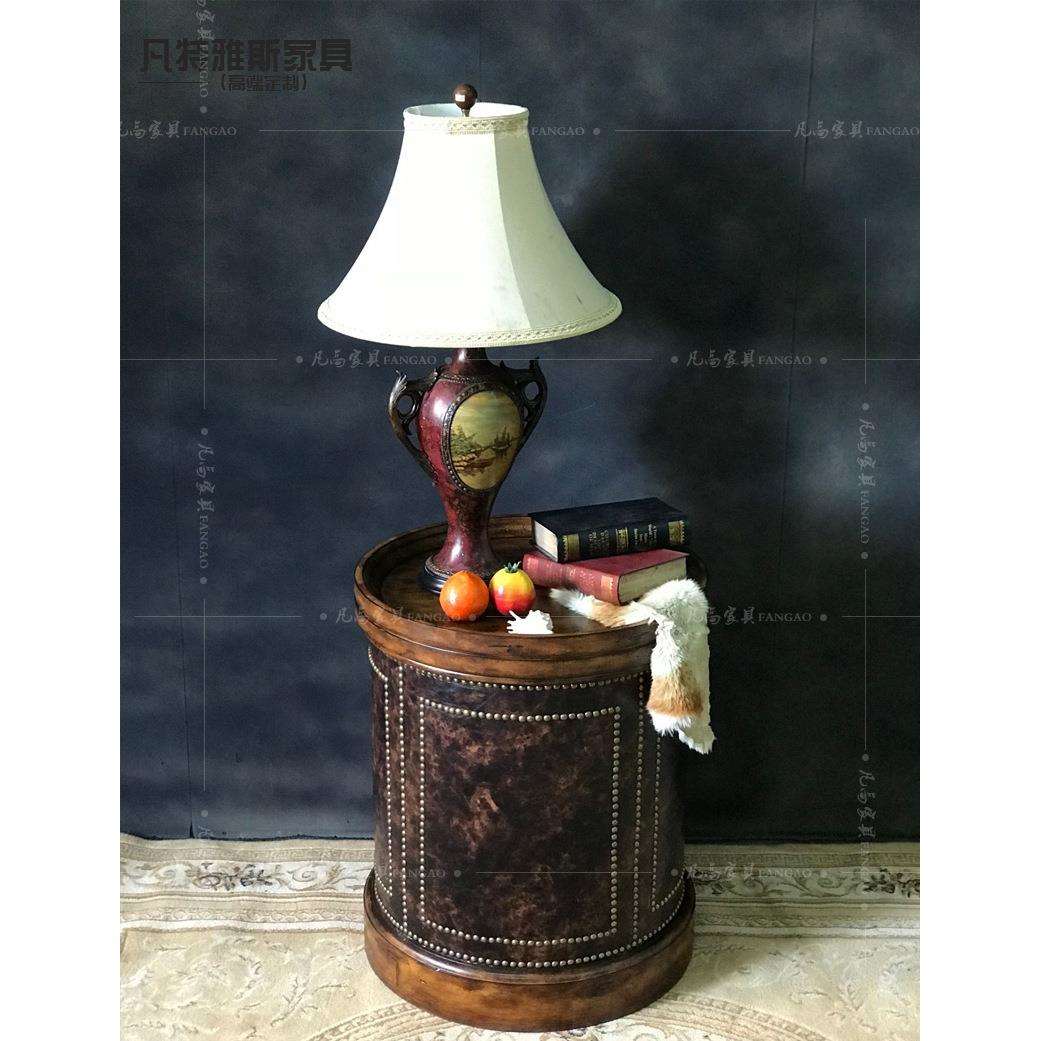 美式乡村客厅圆几沙发电话几卧室复古做旧灯几床头柜个性家具订制