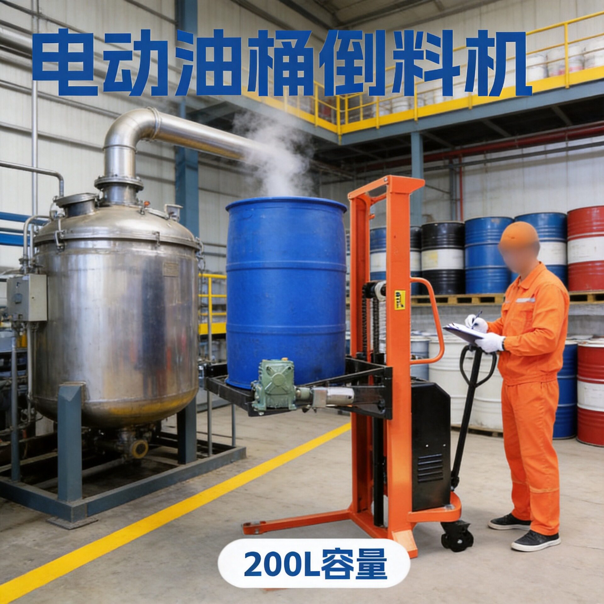 一车多用电动油桶倒料机可倾式手推200L液压升降圆桶翻转搬运车