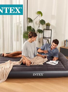 INTEX64143黑白内置枕头单层双人加大线拉空气床植绒野营充气床垫
