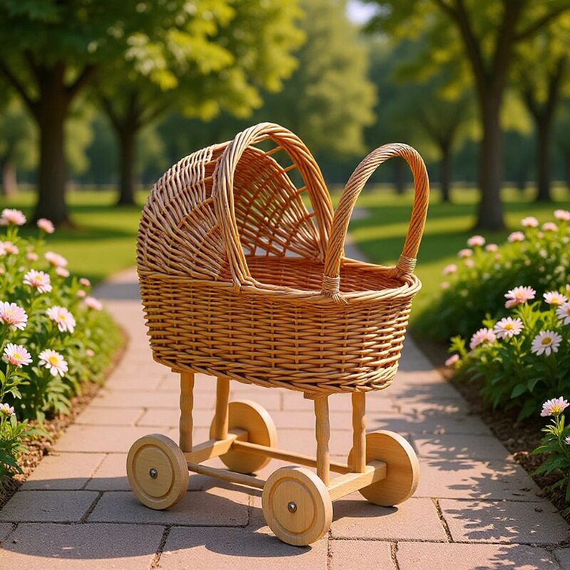 植物藤编婴儿睡篮拍照道具