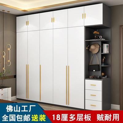 实木多层板衣柜卧室家用带镜妆台书桌白色生态板平开四门组合衣橱