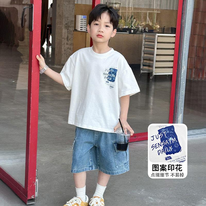 儿童夏装男童短袖t恤2025夏季新款中大童小男孩纯棉宽松白色上衣t