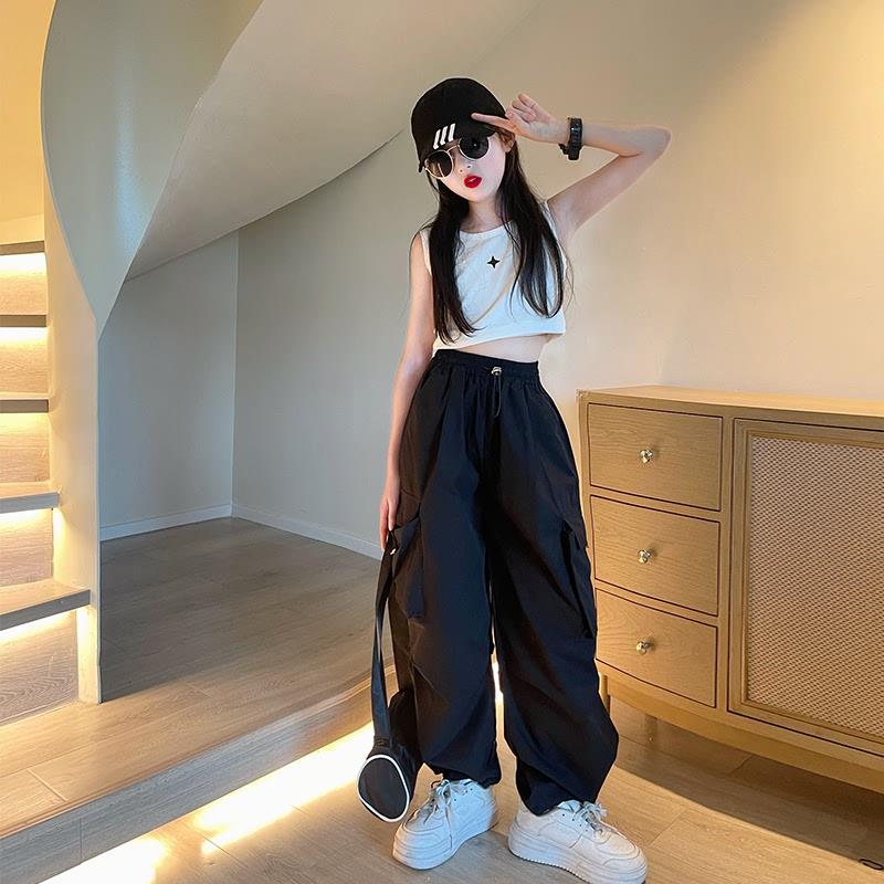 女童工装裤夏薄款2025新款儿童夏季裤子初中生女大童潮酷穿搭套装