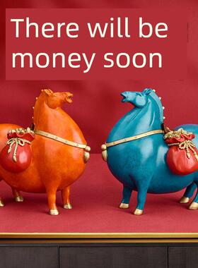 善室吉装铜马来摆件黄铜马上有钱家居玄关办公桌面KWL饰乔迁开业