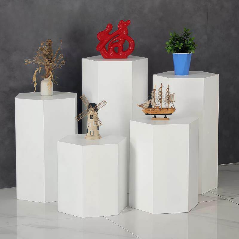 白色烤漆展形台六边组柜合展商POC工艺品装饰台花架台展馆场落地