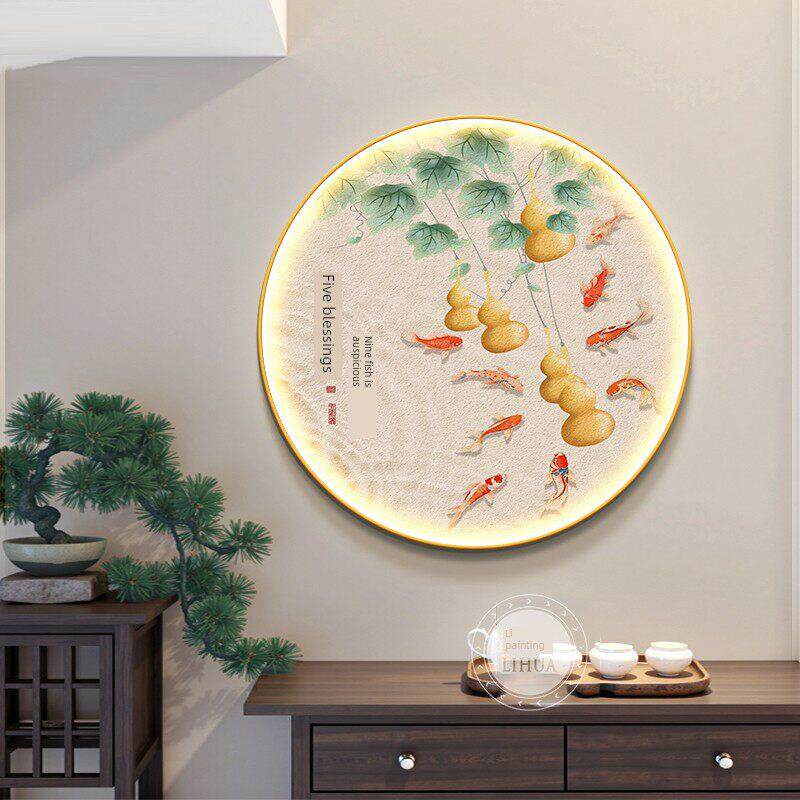 夜光灯画五福葫芦挂饰画圆过道门厅装AKF围画新国中风氛光画