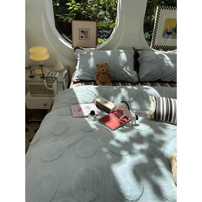 ins秋LXT冬闲休加厚m蓝圆点圆雕兔绒床品四件珊瑚绒1.5 1套.8m