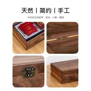 实木覆黑胡桃木小木木箱矩形珠与宝收纳盒收集文古件盒锁木箱