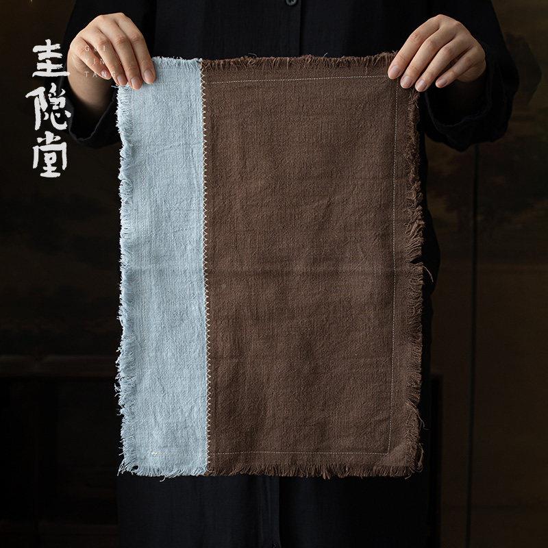 拼色双层棉麻古布艺布桌垫桌垫中式国风手工棉麻-拼复餐隔热垫茶