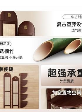 转角书架中古藤编床简墙头置物角架易边小窄柜拐角柜客厅ZWJ3227