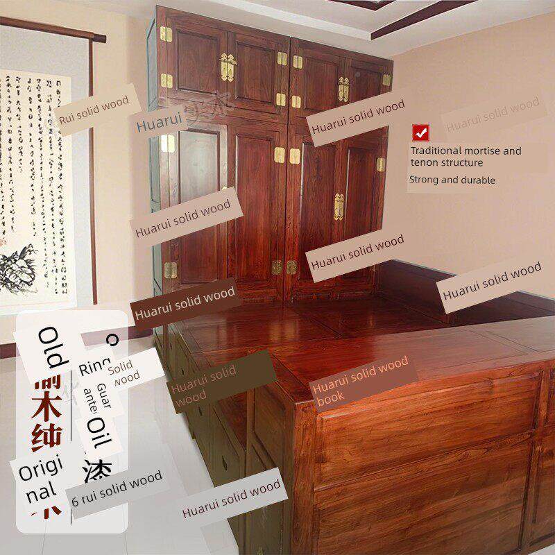 老榆木床原木衣柜床体化实木大炕床箱组床合床柜一北911方实大炕