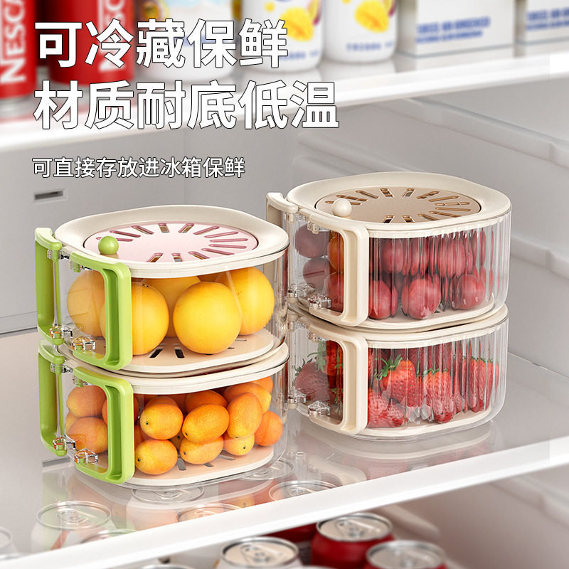 家用沥水篮多巴胺可爱水果篮子滤水保鲜二合一加厚脱水洗菜篮带盖