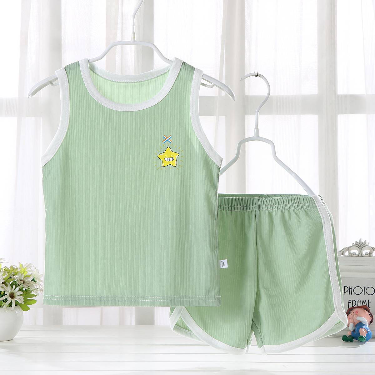 新款儿童速干衣背心套装夏季冰丝衣服男童女童两件套童装