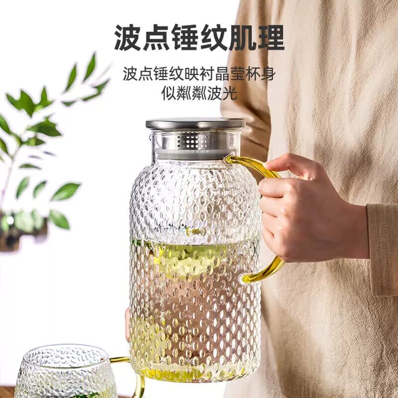 冷水壶玻璃大容量米粒纹凉水壶可加热水杯套装凉白开家用