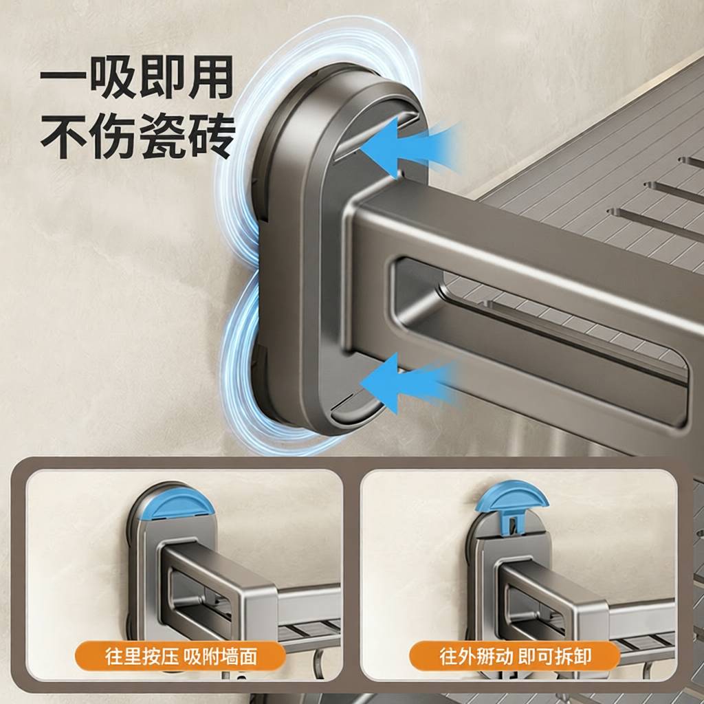 吸盘置物架卫生间浴室免打孔洗漱洗手台厕所墙上壁挂沐浴露收纳架