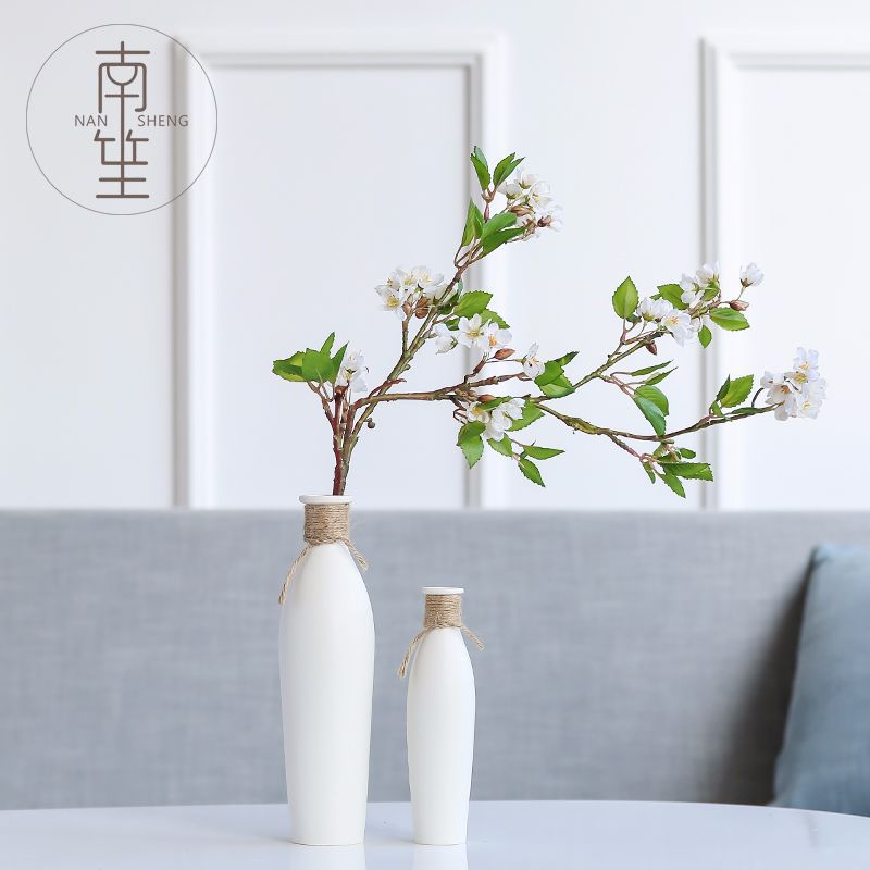 简约现代客厅家居创意摆件白色麻绳日式陶瓷文艺水培清新干花花瓶