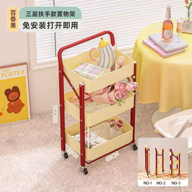 小推车置物架移动零食收纳架厨房折叠分层架子落地婴儿用品储物架