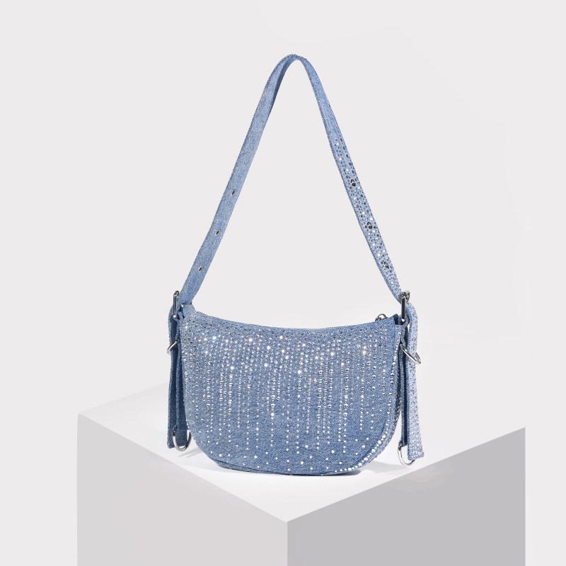 新款BLUZ新款精致小众牛仔腋下包斜挎钻石包包轻奢高级感手提女款