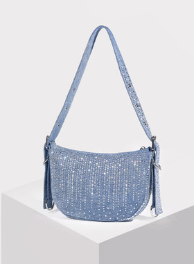 新款BLUZ新款精致小众牛仔腋下包斜挎钻石包包轻奢高级感手提女款