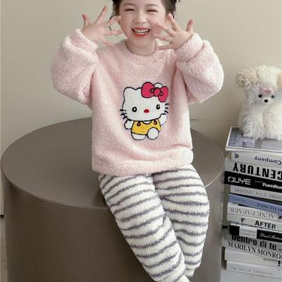 女童睡衣套装2025新款秋冬儿童法兰绒加厚家居服珊瑚绒女宝宝两件