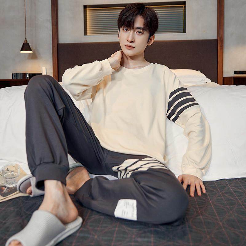 男士睡衣春秋季新款纯棉长袖长裤男式青少年休闲高级感家居服套装