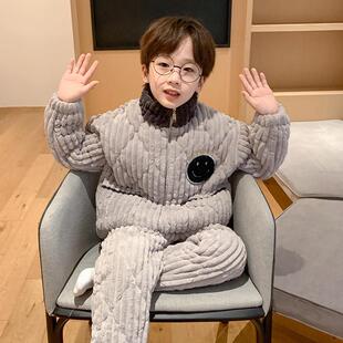 男童睡衣珊瑚绒秋冬季加厚款三层夹棉冬款儿童男孩2025新款家居服