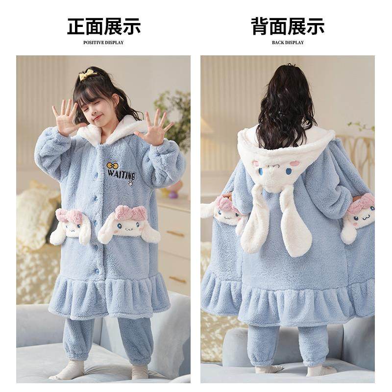 女童睡衣秋冬季珊瑚绒加厚儿童睡袍中大童小女孩公主法兰绒家居服