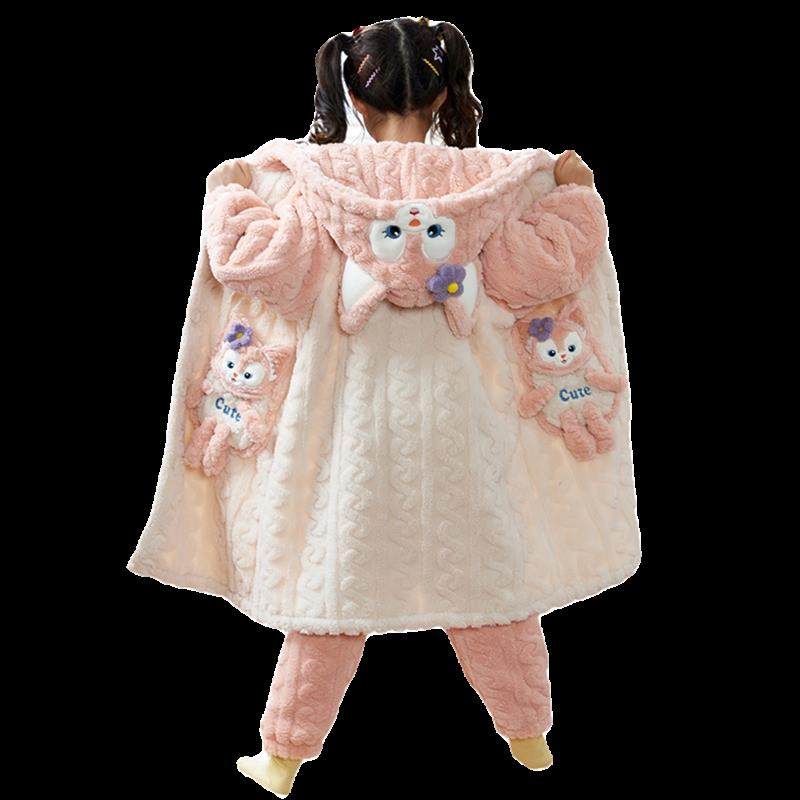 珊瑚绒女童睡衣2024新款秋冬季加绒加厚儿童法兰绒女孩睡袍家居服