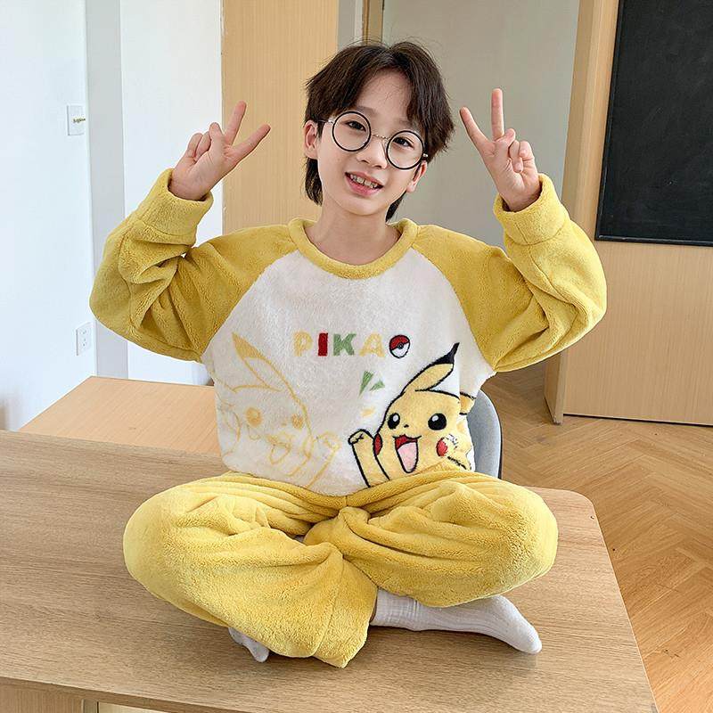 秋冬季胖儿童睡衣男孩珊瑚绒加厚加绒中大童青少年学生法兰绒男童