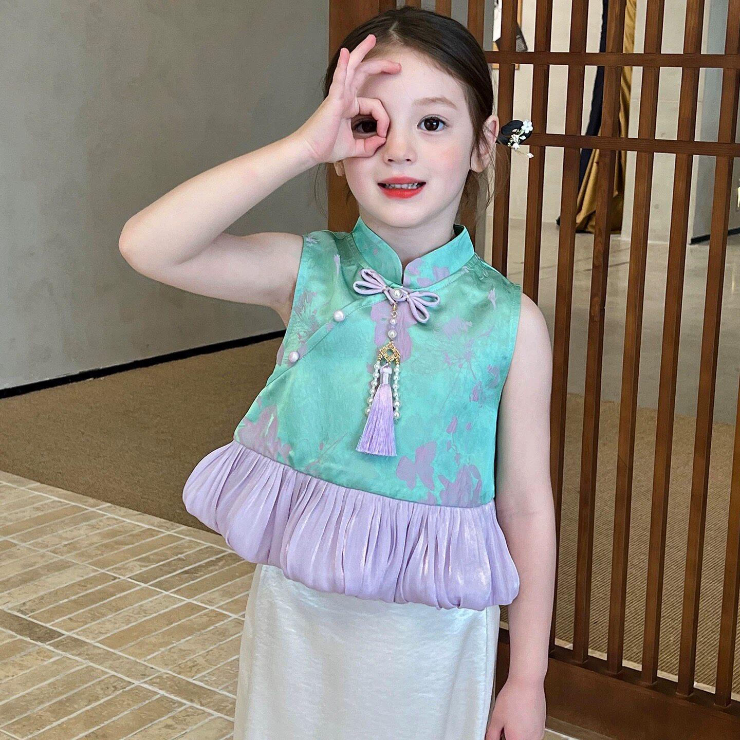 女童夏季新中式套装鱼尾裙2025中国风古装超仙小女孩夏季唐装汉服