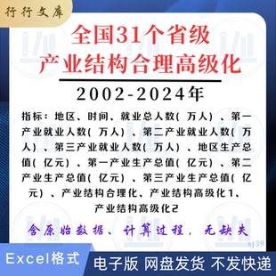 2002-2024全国31个省级产业结构合理化高级化一二三产业就业数据