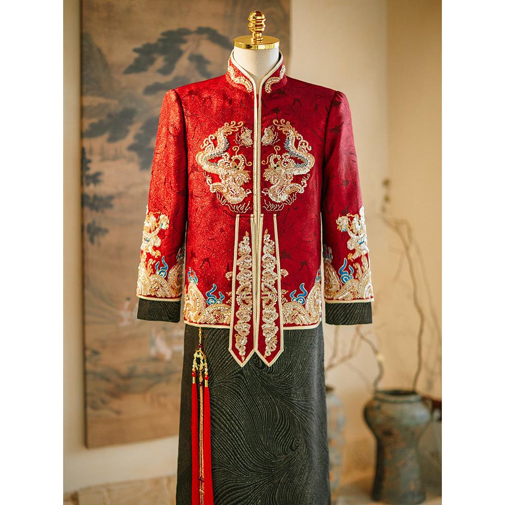 男式唐装中国风2025新款红色中国风修和装婚纱礼服经典婚礼龙凤礼