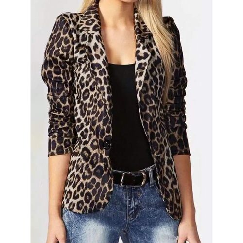 Leopard print long sleeved suit jacket women豹纹长袖西装外套