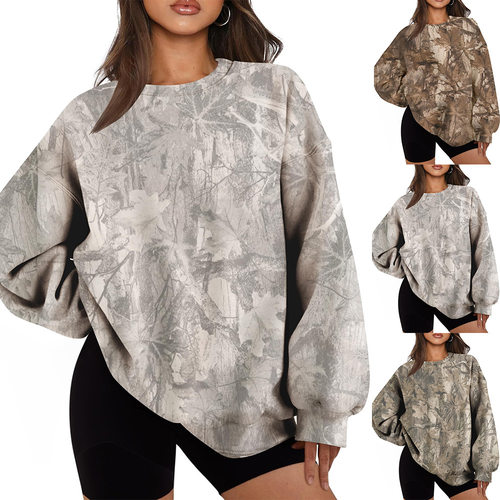 迷彩印花宽松套头长袖卫衣女