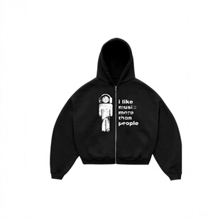 印花加绒套头连帽衫外套 Printed fleece pullover hooded jacket