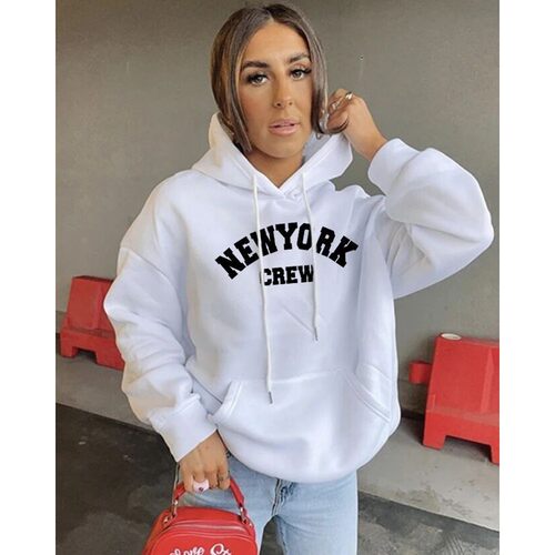 Printed velvet long sleeved hoodie women印花加绒长袖连帽衫女