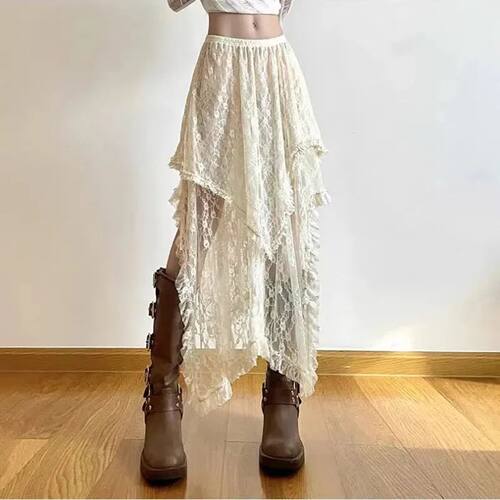 Lace irregular hem long skirt for women 蕾丝不规则下摆长裙女