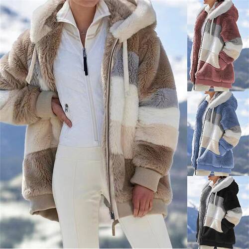 Zipper hooded loose warm jacket for wome拉链连帽宽松保暖外套