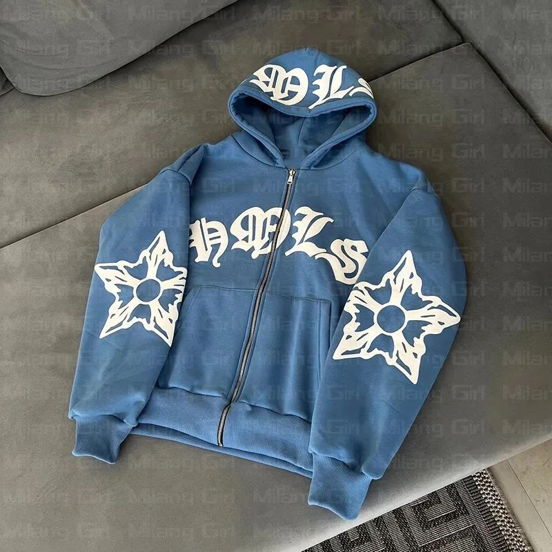 Longsleeve jacket hoodie zip美式蓝色卫衣外套长袖拉链连帽衫女