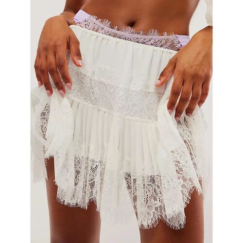 Solid color high waisted lace skirt 纯色显瘦高腰蕾丝半身裙女