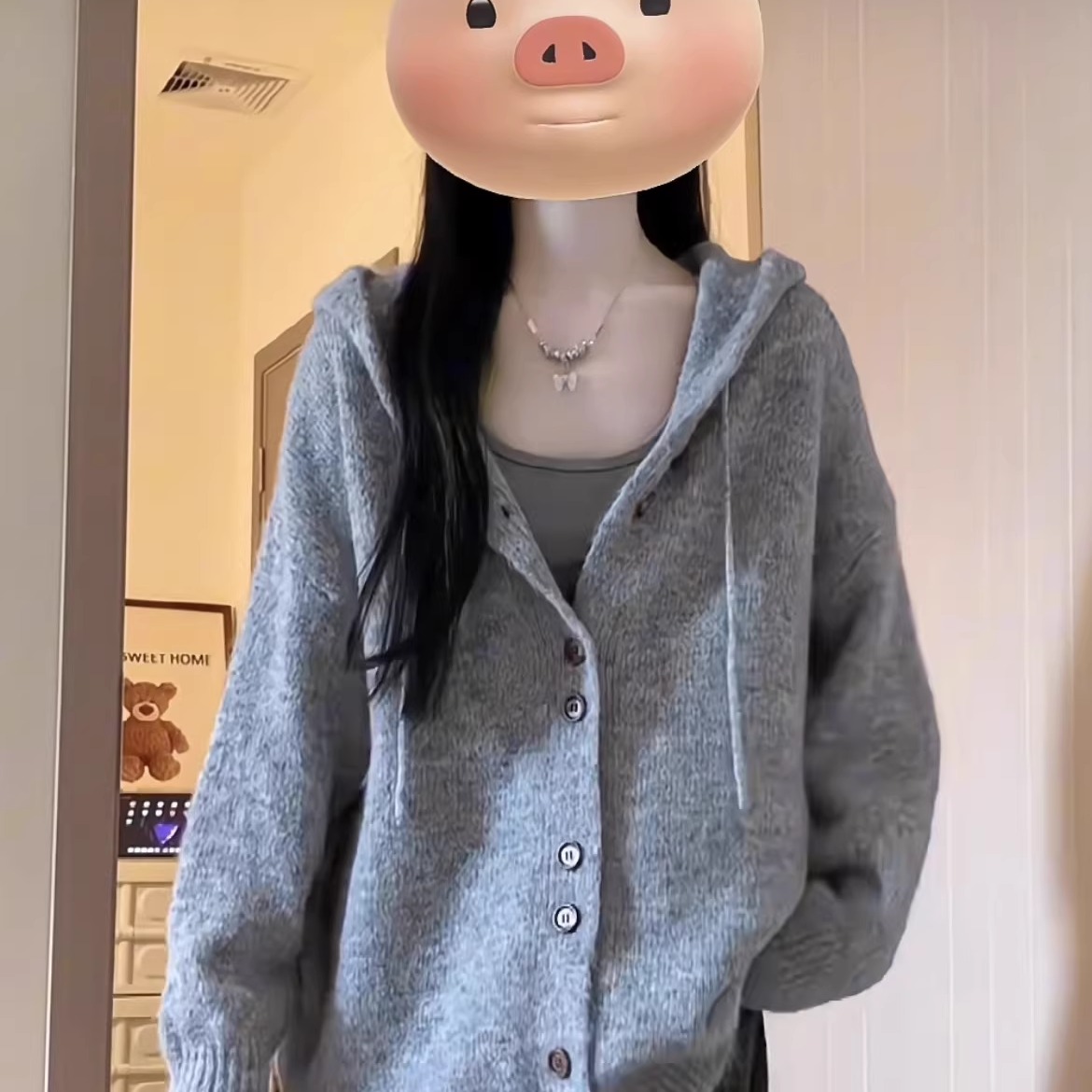 连帽毛衣开衫外套女秋冬季加厚韩系穿搭宽松慵懒风针织衫软糯上衣