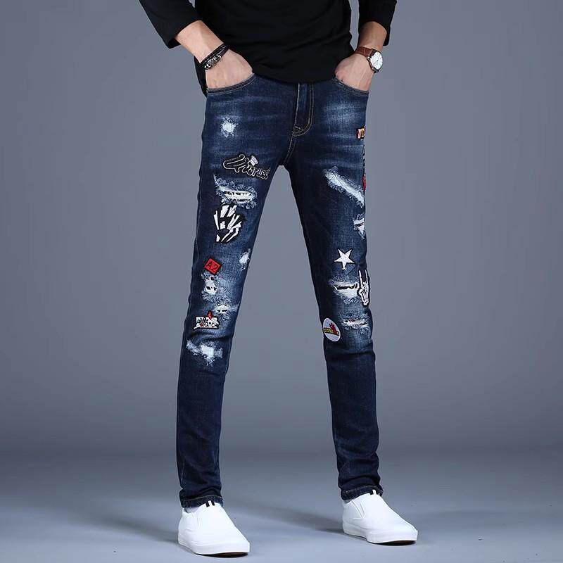 牛仔裤男款修身小脚破洞乞丐宽松休闲春夏潮流韩版蓝色潮流长裤男