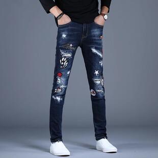 牛仔裤男款修身小脚破洞乞丐宽松休闲春夏潮流韩版蓝色潮流长裤男