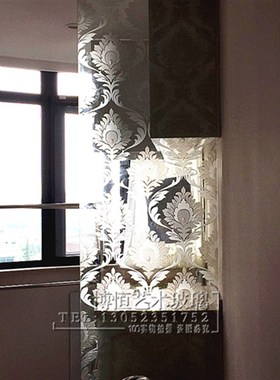 钢化艺术玻璃入户玄关客厅隔断 雕刻工艺玻璃 亮底纹