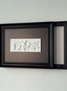 中古风配电箱遮挡挂画法式复古软装黑色相框立体浮雕电表箱装饰画