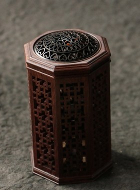 沪上海派精工制作老红木镂空雕刻吸铁石口盖蝈蝈罐鸣虫器具收藏