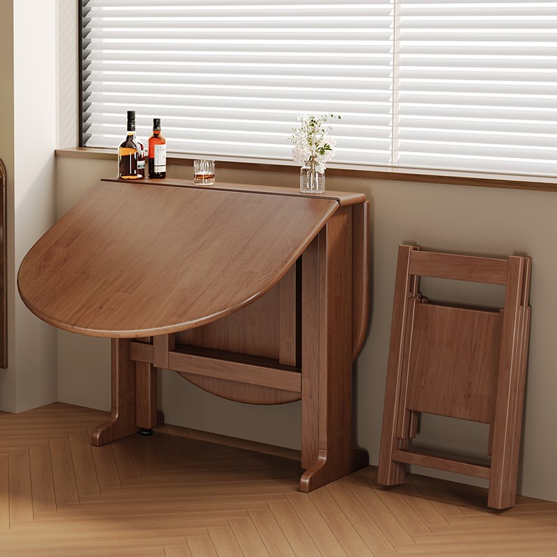 实木折叠餐桌椭圆折叠圆桌小户型家用吃饭桌子半圆书桌折叠桌饭桌